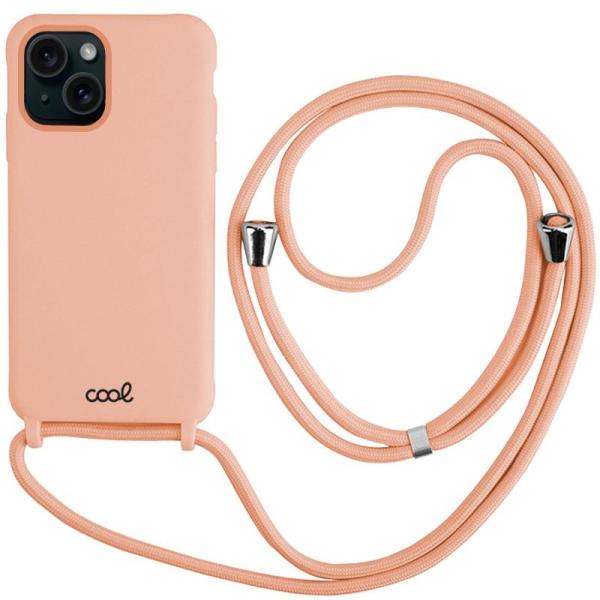 Capa c/ Cordão Liso p/ iPhone 15 (Rosa) - COOL