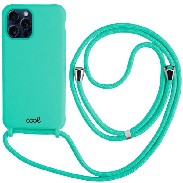 Capa c/ Cordão Liso p/ iPhone 15 Pro (Menta) - COOL