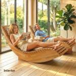 Conjunto de 2 Cadeiras de Balanço de Jardim Dobráveis Ergonómicas com Design Ripado 60x156x77 cm Natural