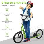Trotinete com Guiador Ajustável 2 Pneus de Borracha Insufláveis com Travagem Dupla e Rodas 16" 139x58x90 - 96 cm Verde