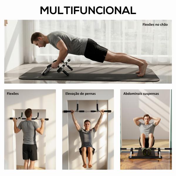 Barra de Elevação para Porta Barra de Pull Up para Exercícios de Treino em Casa Carga Máxima 110 kg 92x40x17 cm Preto