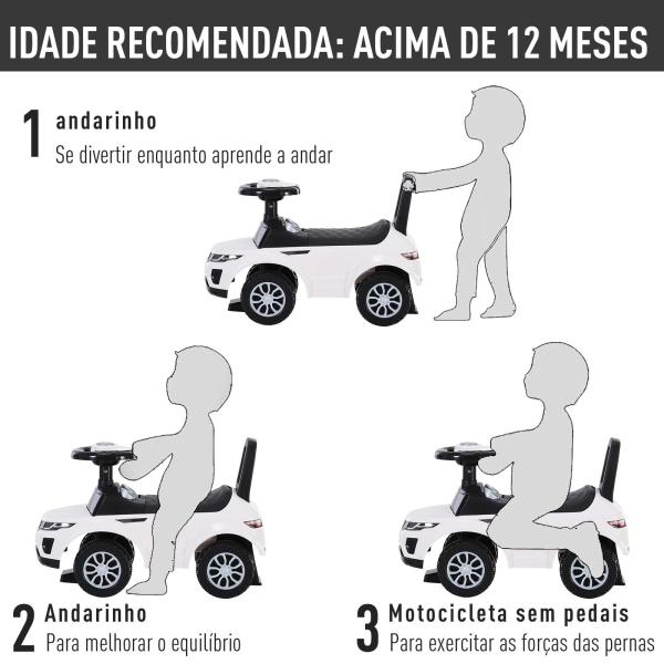 Carro andador para bebé sem Pedais com Alto - falante 60x38x42cm branco