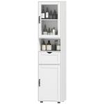 Coluna Casa de Banho com Porta de Vidro Prateleiras Ajustáveis Gaveta e Prateleira Aberta 40x30x165 cm Branco
