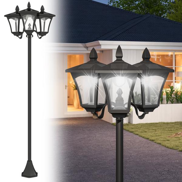 Candeeiro Solar de Jardim com 3 Luzes LED Impermeável IP44 Sensor de Noite Candeeiro de Exterior 51,5x47x182,5cm Preto