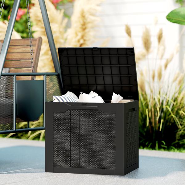 Baú de Armazenamento Exterior 93L Caixa de Armazenamento de Jardim de Plástico Impermeável com 2 Alças 56x41x50 cm Preto