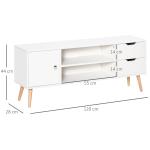 Armário de TV Grande armazenamento com armário prateleiras e gavetas abertas Carga 30 kg 120x28x44 cm Branco