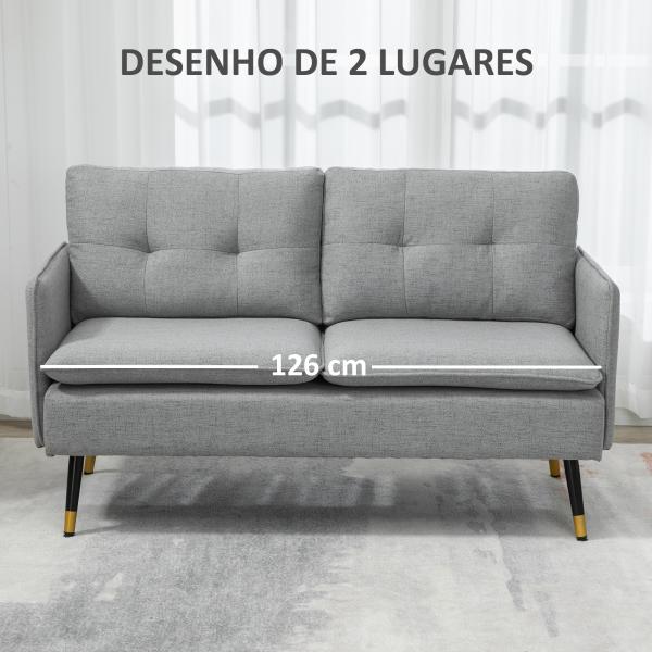 Sofá de 2 Lugares Moderno Estofado em Poliéster com 4 Almofadas Apoio para os Braços e Pés de Aço 139x68x80 cm Cinza