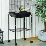 Gaiola para Passáros com Suporte Gaiola Metálica de Aves Canários com 4 Rodas Portas 4 Comedouros 3 Poleiros Bandeja Removível e Prateleira Inferior 46,5x36x157cm Preto