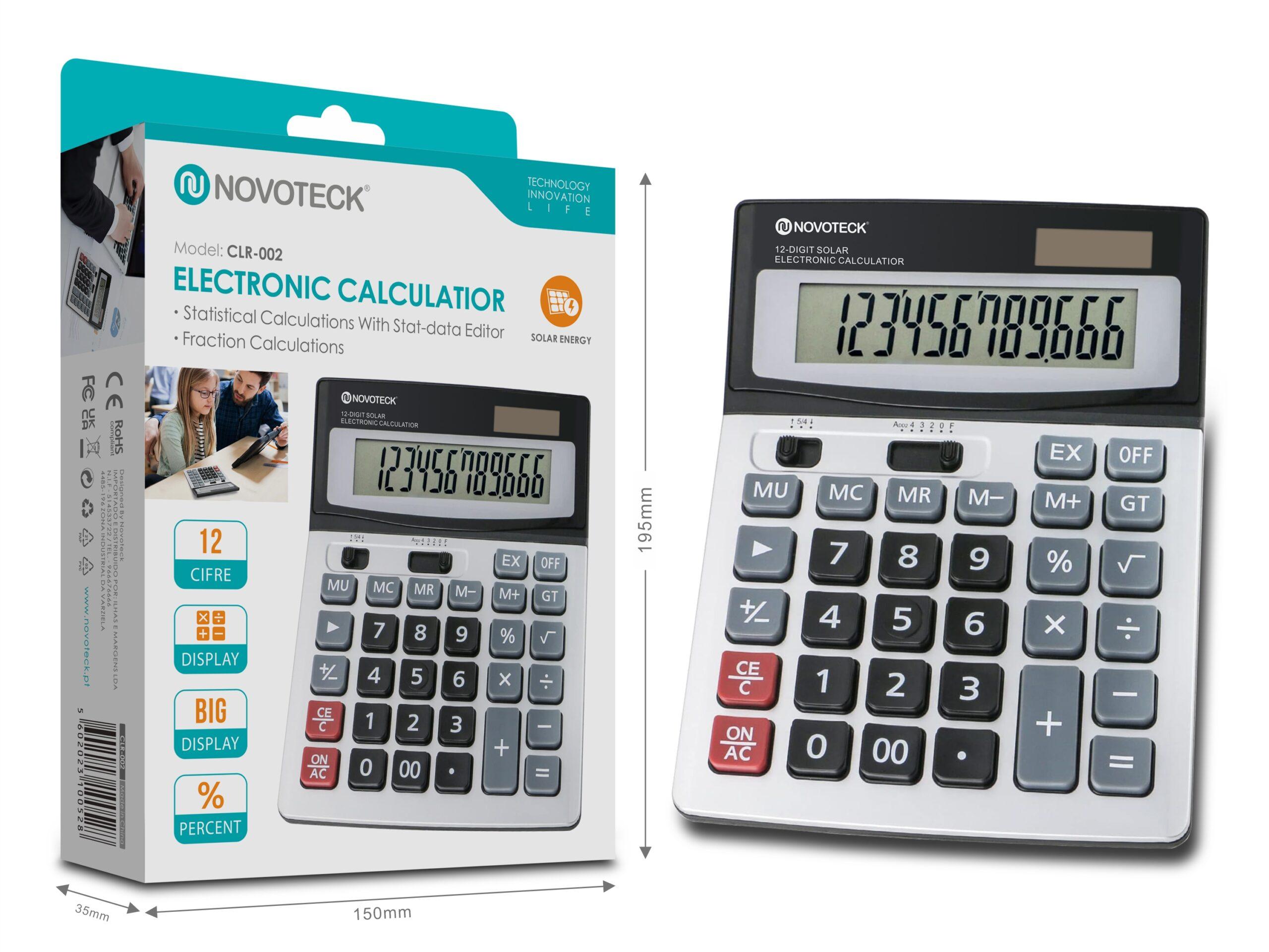 Calculadora Eletrônica NOVOTECK CLR - 002 de 12 Dígitos com Funções Estatísticas e Energia Solar