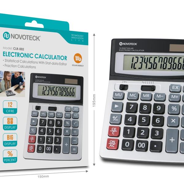 Calculadora Eletrônica NOVOTECK CLR - 002 de 12 Dígitos com Funções Estatísticas e Energia Solar