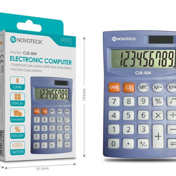 Calculadora Eletrônica Compacta NOVOTECK CLR-004 com Display de 8 Dígitos