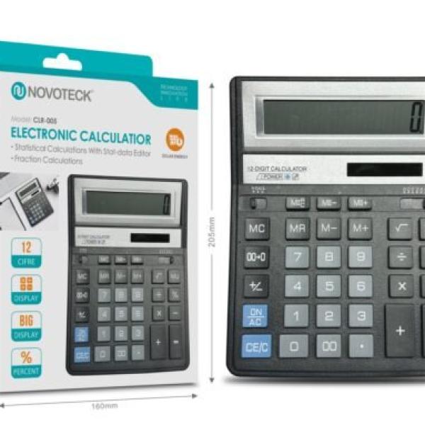 Calculadora Eletrônica de Mesa NOVOTECK CLR-005 – Display de 12 Dígitos com Funções Solares e Estatísticas