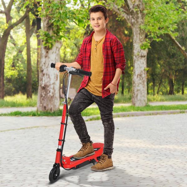 Trotinete Elétrica para Crianças + 7 Anos trotinete Dobrável com Altura Ajustável Bateria Recarregável 24V Velocidade até 12 km/h e Carga 50 kg 74x36x73 - 91 cm Vermelho