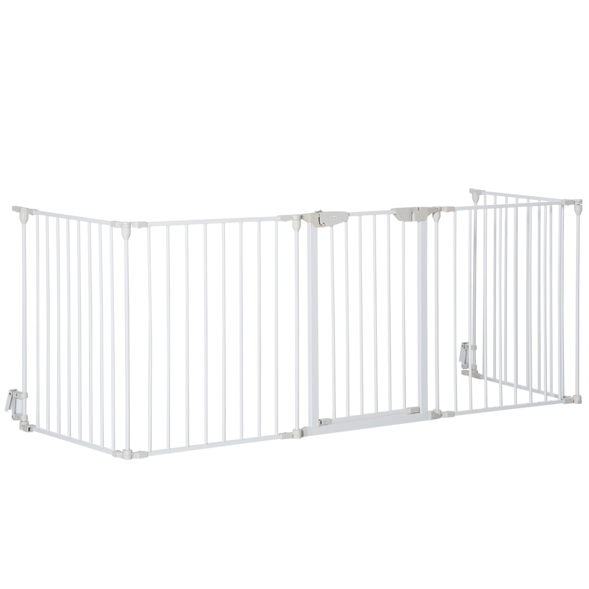 Barreira de Segurança para Animais de Estimação Barreira Dobrável de 5 Painéis com Fechadura Inteligente 300x74,5 cm Branco