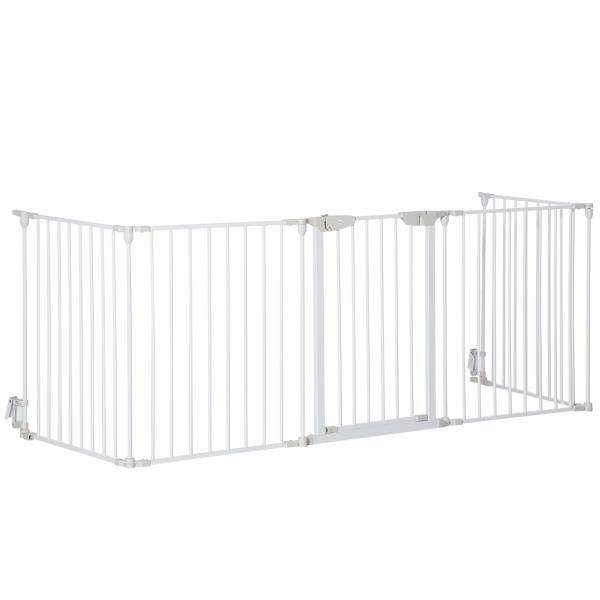 Barreira de Segurança para Animais de Estimação Barreira Dobrável de 5 Painéis com Fechadura Inteligente 300x74,5 cm Branco
