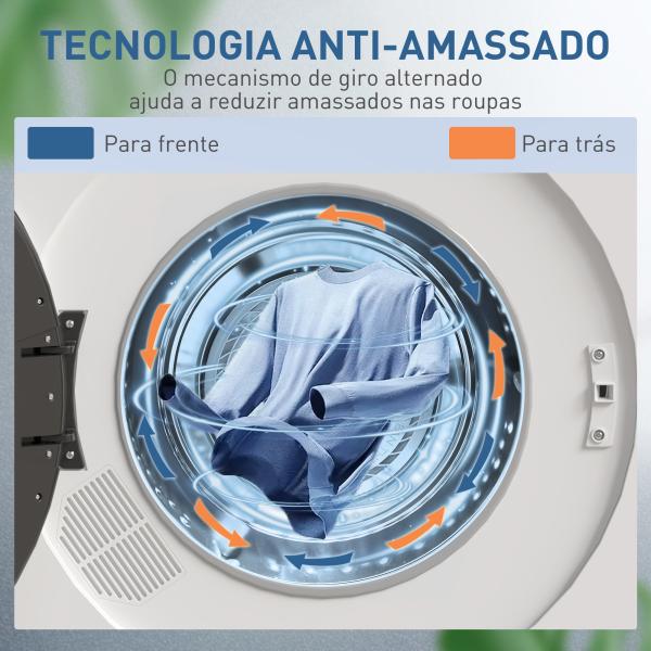 Máquina de Secar 3 KG 1000W Função Antirrugas Função Esterilizar Temporizador Ecrã LED Tátil Tambor Aço Inoxidável 49x43x61 cm Branco