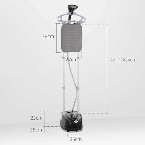 Ferro de Engomar a Vapor 1800W Temperatura Ajustável 11 Níveis Depósito de 2 L Aquecimento em 38s 35x25x47 - 118,5 cm Preto