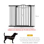 Barreira de Segurança para Cães com Largura Ajustável 74 - 94 cm e Extensão para Escadas e Portas Preto