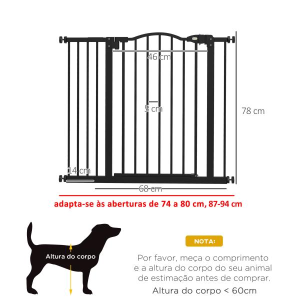 Barreira de Segurança para Cães com Largura Ajustável 74 - 94 cm e Extensão para Escadas e Portas Preto