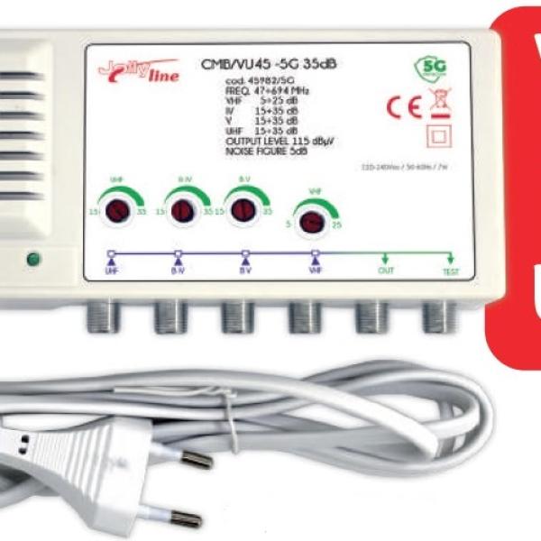 Central Amplificadora Banda Larga VHF/IVº/Vº/UHF 115dBµV 5G - Jolly Line