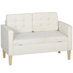 Sofá de 2 Lugares com Espaço de Armazenamento Pés de Madeira Encosto Capitonê 117x62x78 cm Creme