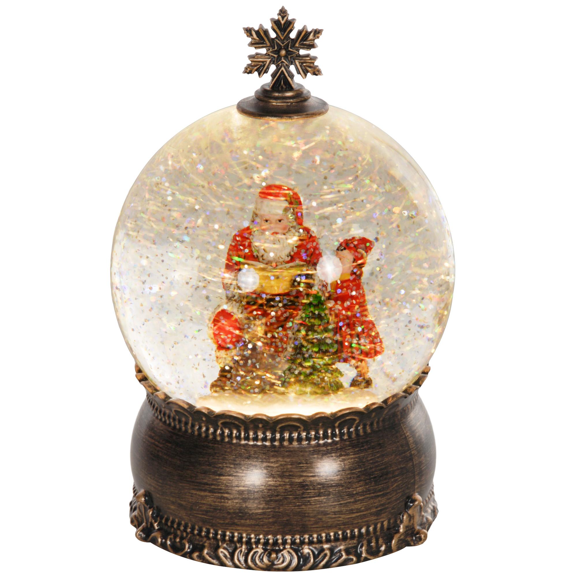 Bola de Neve com Música e Luzes Globo de Neve com Cena de Pai Natal e Criança Decoração de Natal Bronze
