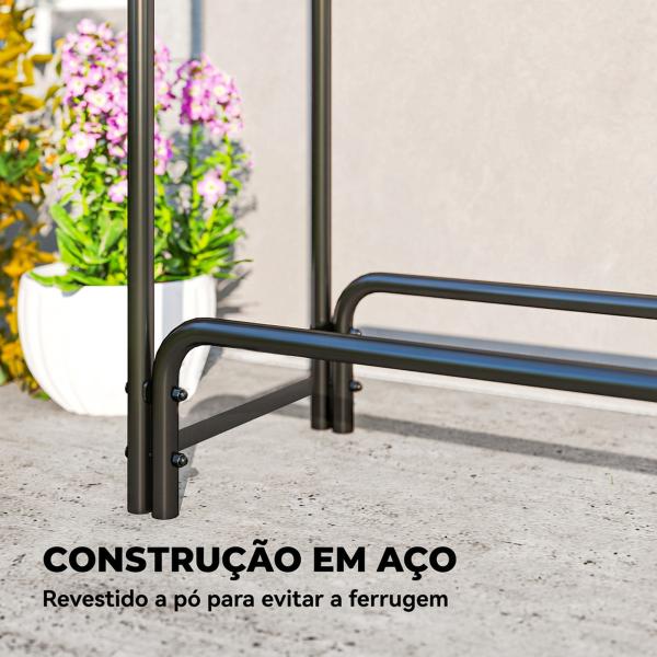 Lenheiro com Cobertura para Interior e Exterior, Carga 300 kg, 300x36x99 cm, Verde - Escuro e Preto
