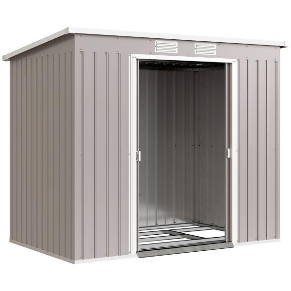 Abrigo de Jardim 213x130x172 cm Abrigo de Exterior de Aço Galvanizado com Porta Corredeira para Armazenamento Cinza Claro