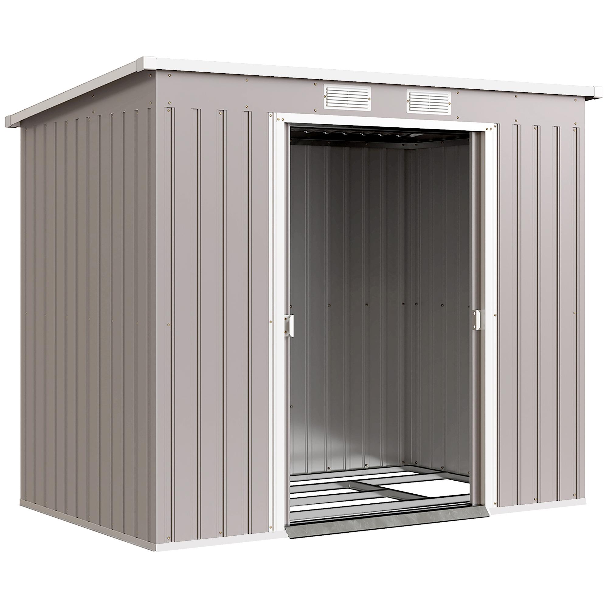 Abrigo de Jardim 213x130x172 cm Abrigo de Exterior de Aço Galvanizado com Porta Corredeira para Armazenamento Cinza Claro