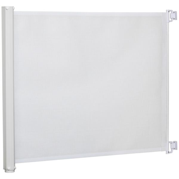 Barrera para Cães Retrátil Dobrável com Largura Ajustável 5,5 - 115 cm com Função de Enrolamento Automático Branco