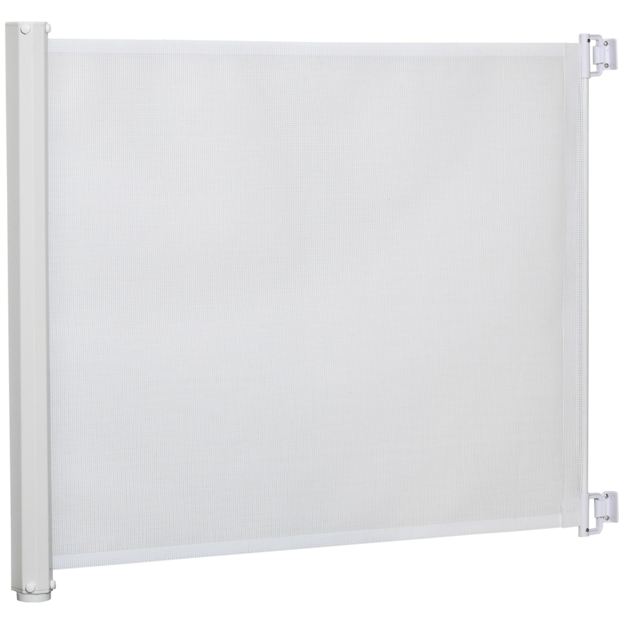 Barrera para Cães Retrátil Dobrável com Largura Ajustável 5,5 - 115 cm com Função de Enrolamento Automático Branco