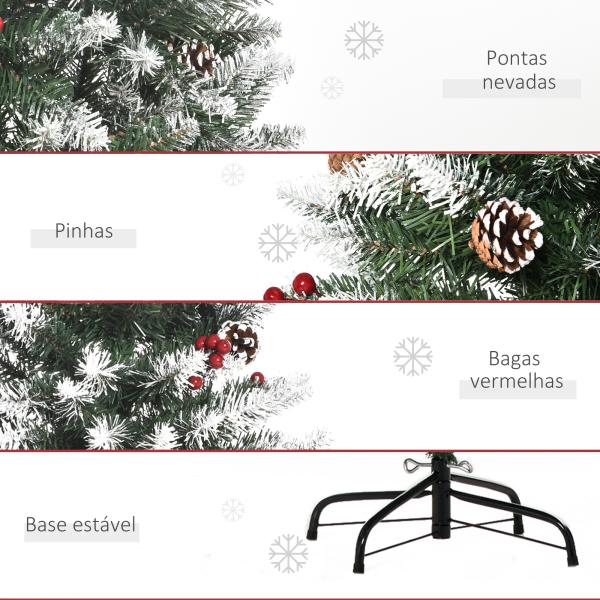 Árvore de Natal Artificial 150cm com 408 Ramos 28 Bagas 24 Pinhas Folhas de PVC e Suporte Metálico para Interiores Verde