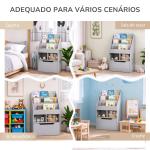 Estante de Madeira para Brinquedos com 3 Compartimentos 2 Prateleiras e Gaveta Móvel com 4 Rodas 60x29,9x90cm Cinza
