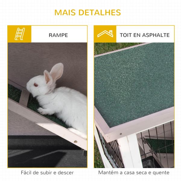 Coelheira de Madeira Exterior de 2 Níveis Gaiola para 1 - 2 Coelhos com Telhado com Abertura Comedouro Bandejas Removíveis Rampa e Portas com Fechadura 122x50x101cm Cor Areia