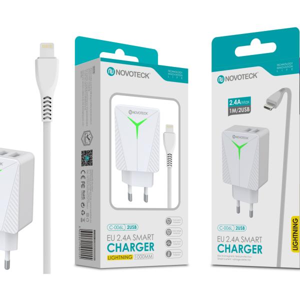 Carregador com Cabo Lightning Branco 2.4A 2 USB Ic Smart C - 006L