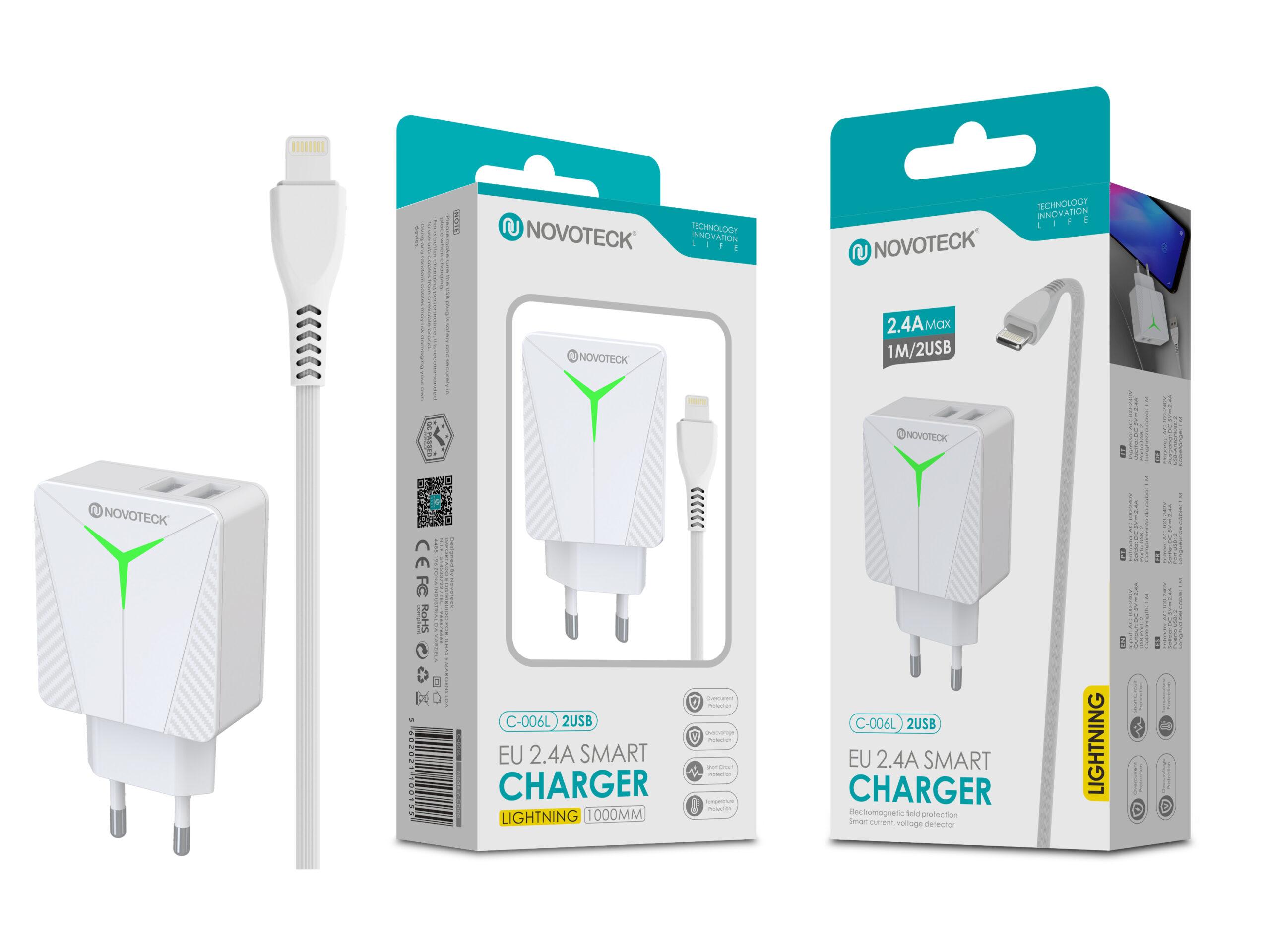 Carregador com Cabo Lightning Branco 2.4A 2 USB Ic Smart C - 006L