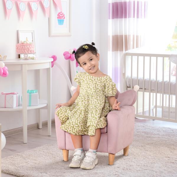 Poltrona Infantil Mini Sofá para Crianças Acima de 3 Anos com Assento Acolchoado Apoio para os Braços 45kg 50x42x58cm Rosa