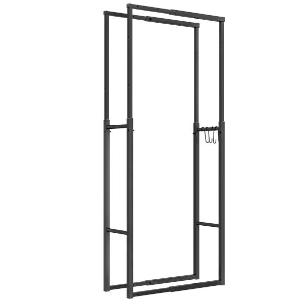 Suporte para Lenha Extensível com 4 Ganchos Carga Máxima 100 kg para Interior e Exterior 40 - 65x25x100 - 150 cm Preto