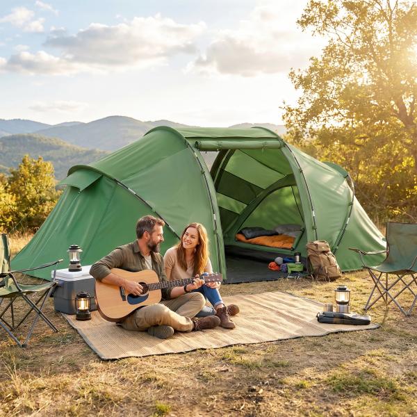 Tenda de Campismo Familiar para 4 Pessoas Tenda Dobrável Impermeável para Praia Parque 430x240x170 cm Verde