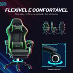 Cadeira Gaming Reclinável até 135° com Suporte Lombar Altura Ajustável Almofada de Cabeça e Apoio para os Pés Retrátil 65x65x121 - 129 cm Preto e Verde
