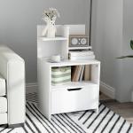 Mesa de Cabeceira de Madeira Moderna com Gaveta e Prateleiras de Armazenamento 45x35x73 cm Branco