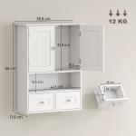 Armário de Parede para Casa de Banho com 2 Portas Prateleira Aberta e 2 Gavetas Estilo Moderno 50,8x17,8x66 cm Branco