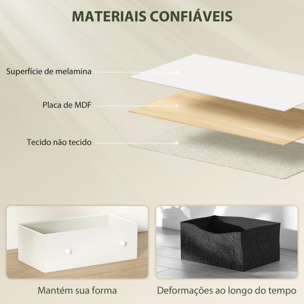 Cómoda com 6 Gavetas de Tecido Cómoda para Quarto Estrutura de Aço e MDF 114x30x70 cm Branco e Cinza