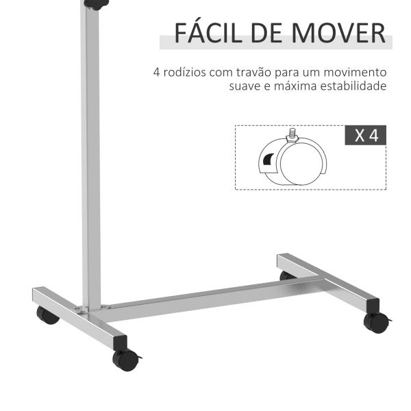Mesa Auxiliar com Rodas Mesa para Sofá ou Cama com Altura Ajustável e Estrutura de Metal 77x40x76 - 100 cm Preto e Prata