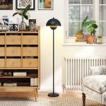 Candeeiro de Pé Moderno com Ecrã em Forma de Taça Refletora de Luz Interruptor de Pé Suporte E27 sem Lâmpada Ø35x155 cm Preto
