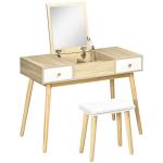 Toucador com Espelho Dobrável Mesa de Maquilhagem com Banco Compartimentos e Gavetas 100x45x118cm Madeira e Branco