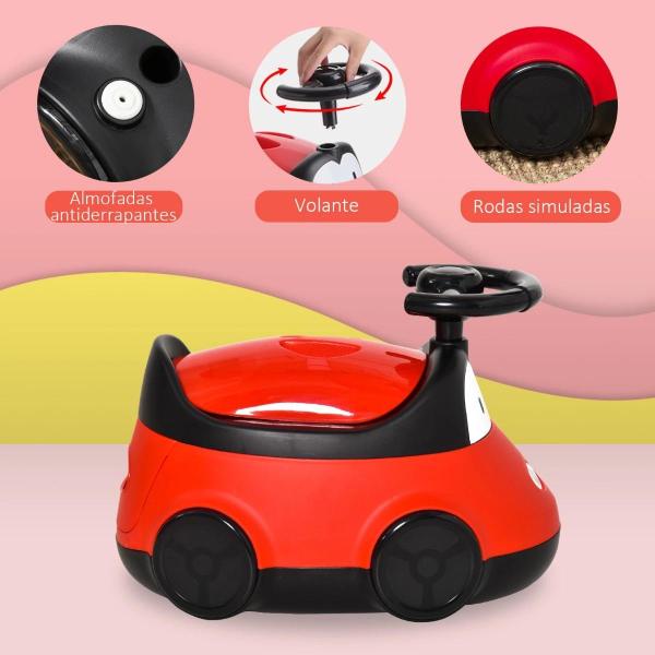 Bacio para Bebé de 6 - 36 Meses Bacio de Aprendizagem Treinamento Portátil em Forma de Carro com Tampa Volante Fácil de Limpar Carga 50kg 40x27,5x29,1cm Vermelho