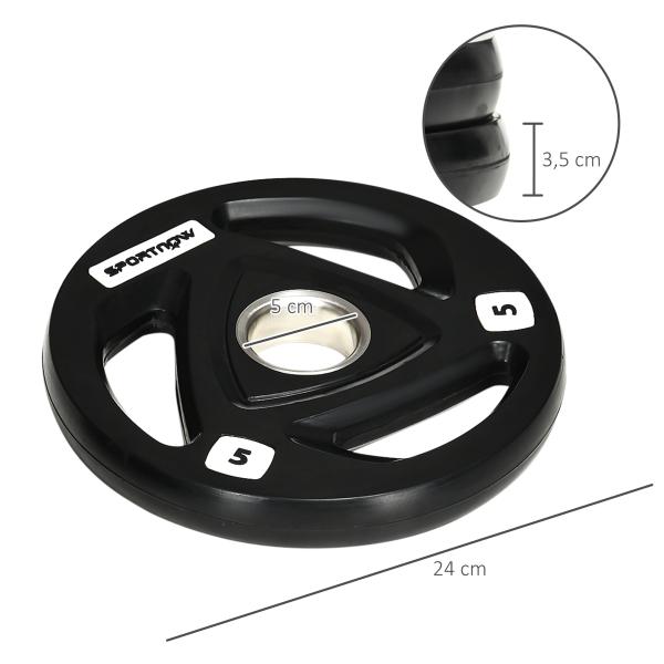 Conjunto de 2 Discos de Pesos Olimpicos 5kg Ferro Fundido Placas de Peso com Orifício de 5cm Ø24x3,5 cm Preto