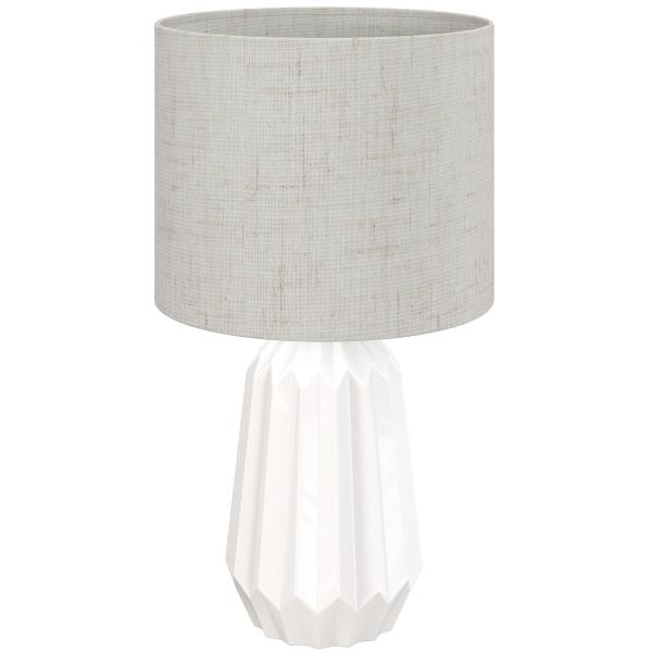 Candeeiro de Mesa com Base de Cerâmica e Ecrã de Linho Estilo Retro com Interruptor E27 40W Ø22x39 cm Branco e Bege