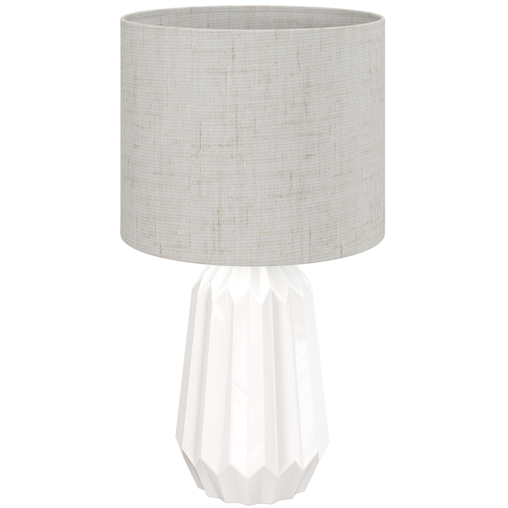 Candeeiro de Mesa com Base de Cerâmica e Ecrã de Linho Estilo Retro com Interruptor E27 40W Ø22x39 cm Branco e Bege